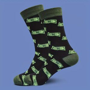 2 FOR $10 Black & Green Money Socks Crew Length Unisex Dollar Bills
